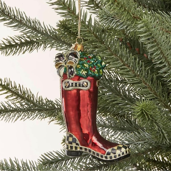 Mackenzie-Childs Christmas Wellie Glass Ornament, New In Box Handblown with Tags - Picture 2 of 15
